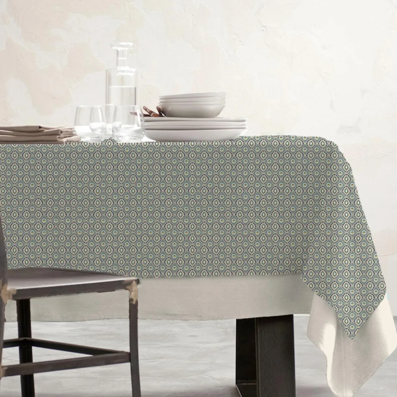 Nappe De Table|EMINZA Nappe rectangulaire coton enduit (150 x 350 cm) Palerme e Vert
