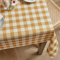 Nappe De Table|EMINZA Nappe rectangulaire coton enduit (150 x 350 cm) Vichy Jaune moutarde