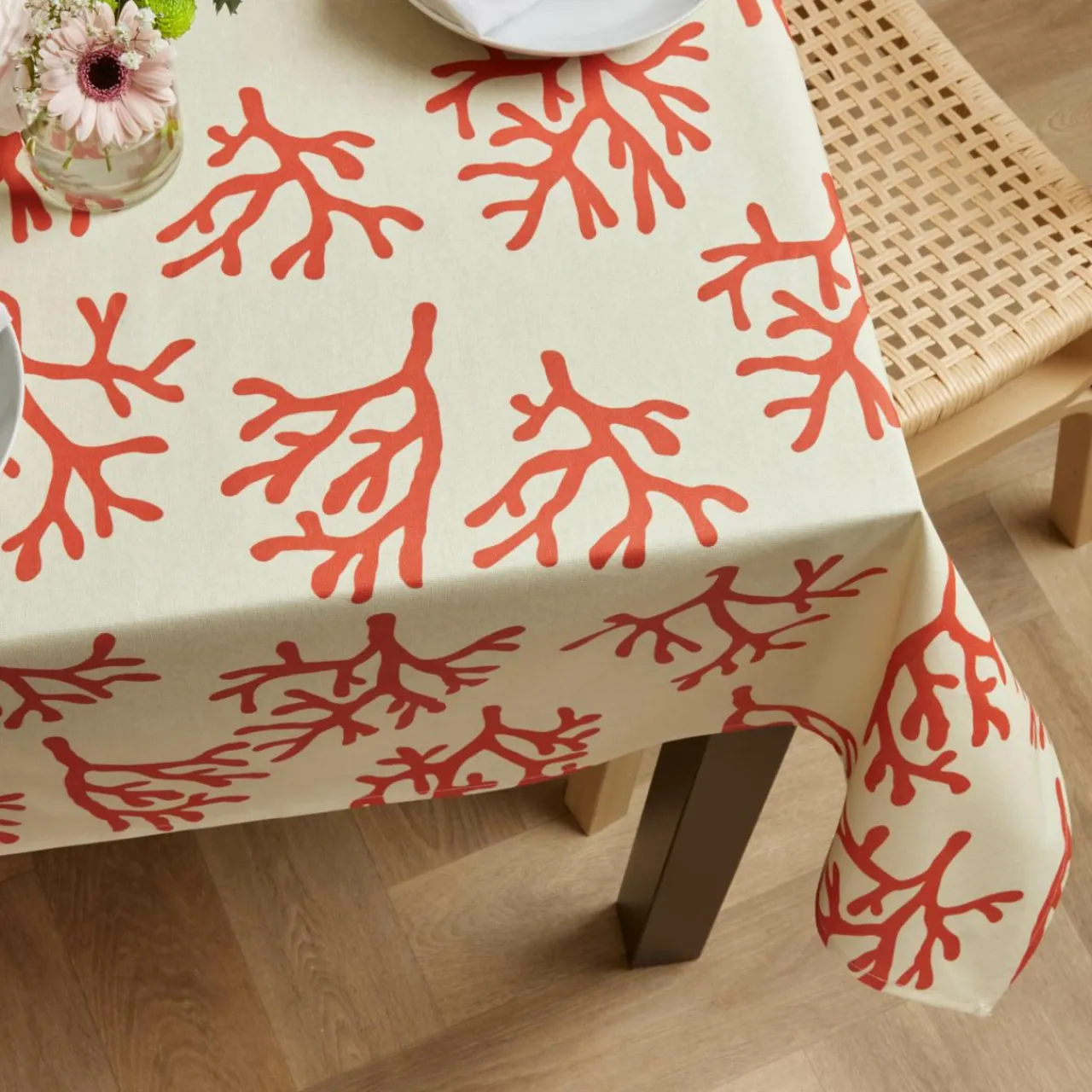 Nappe De Table|EMINZA Nappe rectangulaire coton enduit (150 x 350 cm) Moorea Corail Orange