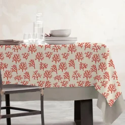 Nappe De Table|EMINZA Nappe rectangulaire coton enduit (150 x 350 cm) Moorea Corail Orange