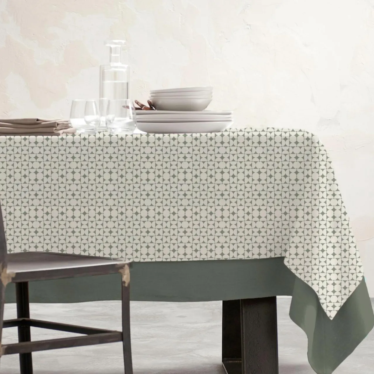 Nappe De Table|EMINZA Nappe rectangulaire coton enduit (150 x 250 cm) Sofia e Vert