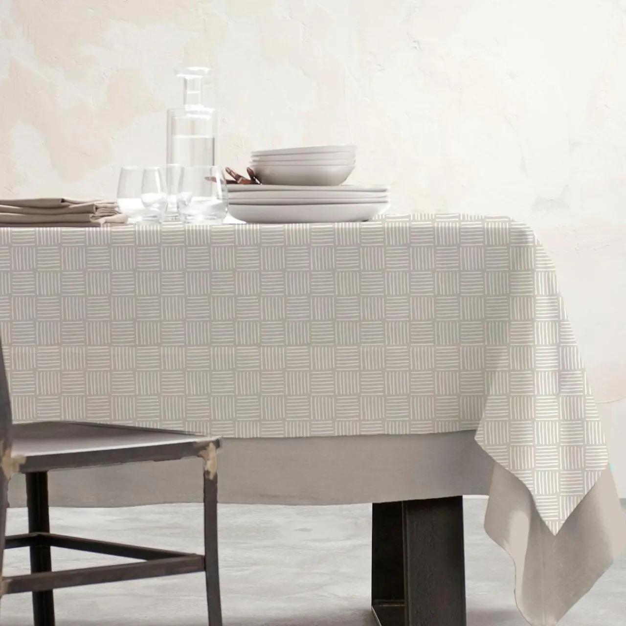 Nappe De Table|EMINZA Nappe rectangulaire coton enduit (150 x 350 cm) Paolo Beige