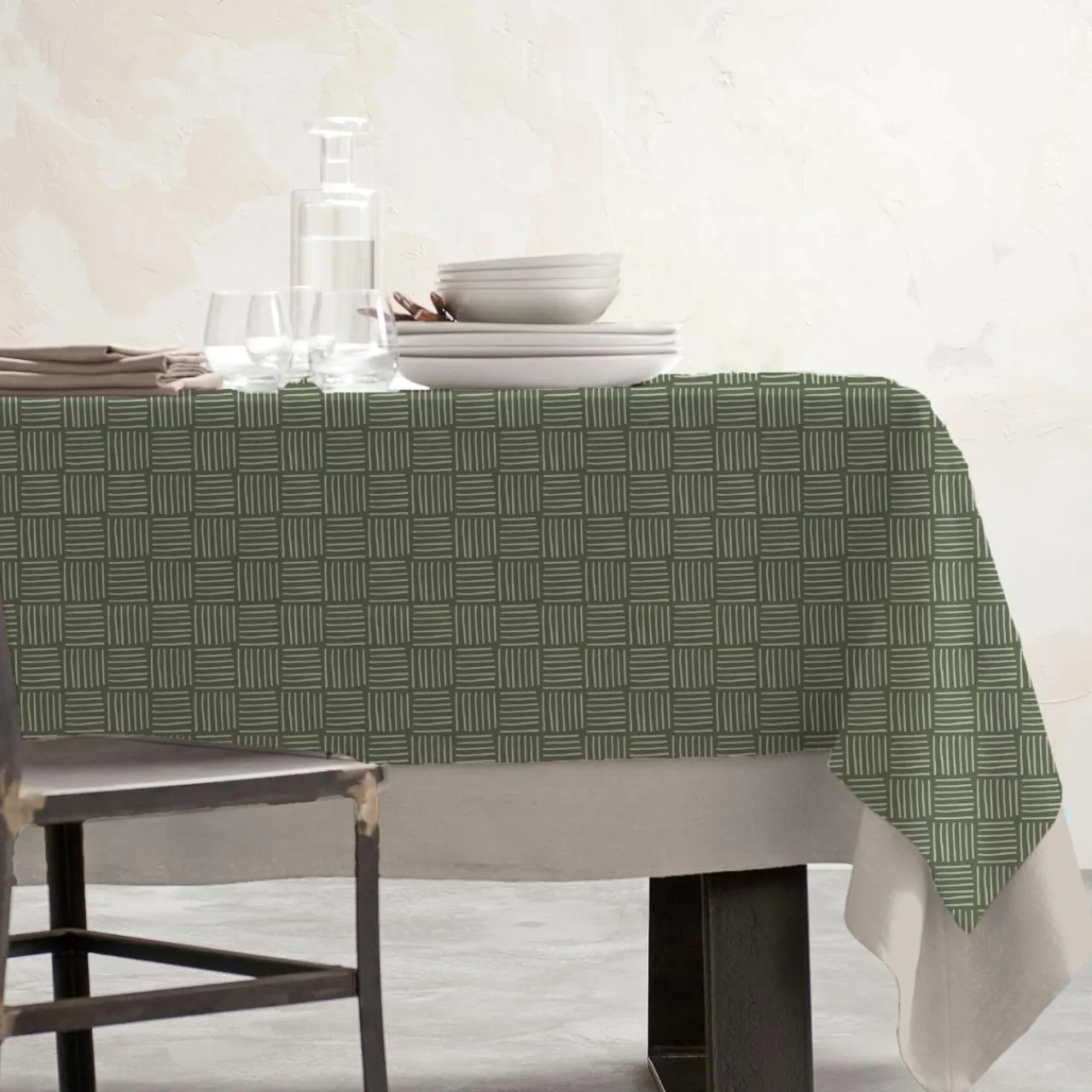 Nappe De Table|EMINZA Nappe rectangulaire coton enduit (150 x 350 cm) Paolo e Vert