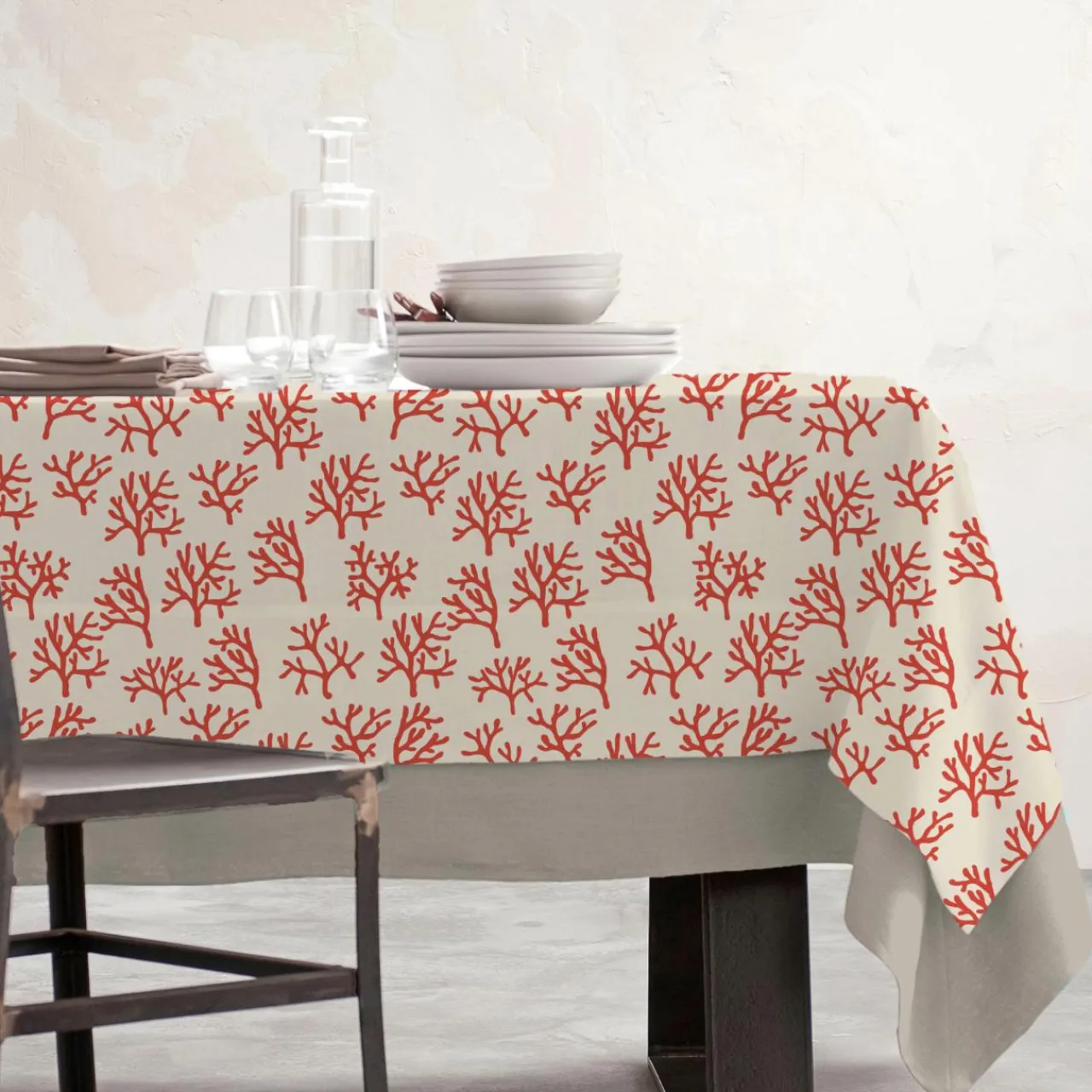 Nappe De Table|EMINZA Nappe rectangulaire coton enduit (150 x 250 cm) Moorea Corail Orange