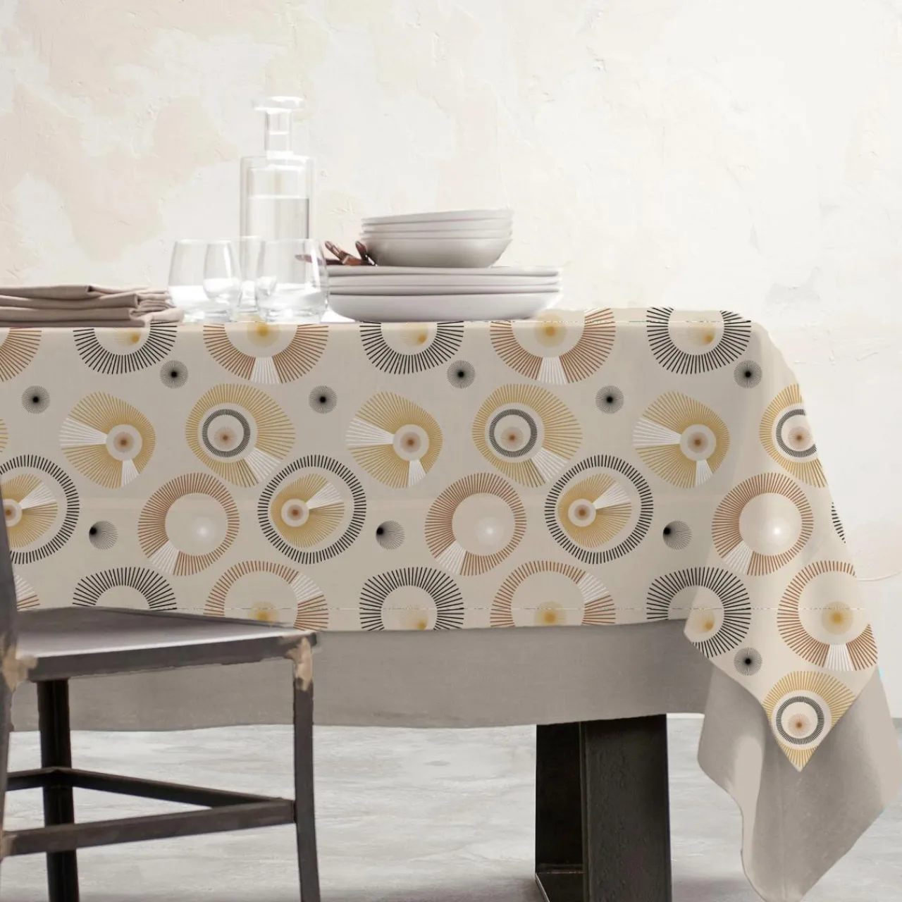 Nappe De Table|EMINZA Nappe rectangulaire coton enduit (150 x 350 cm) Manhattan Beige