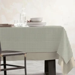 Nappe De Table|EMINZA Nappe rectangulaire coton enduit (150 x 350 cm) Vichy Vert sauge