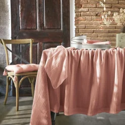 Nappe De Table|EMINZA Nappe rectangulaire gaze de coton (150 x 350 cm) Gaïa Rose Pêche