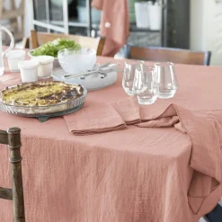 Nappe De Table|EMINZA Nappe rectangulaire gaze de coton (150 x 350 cm) Gaïa Rose Pêche