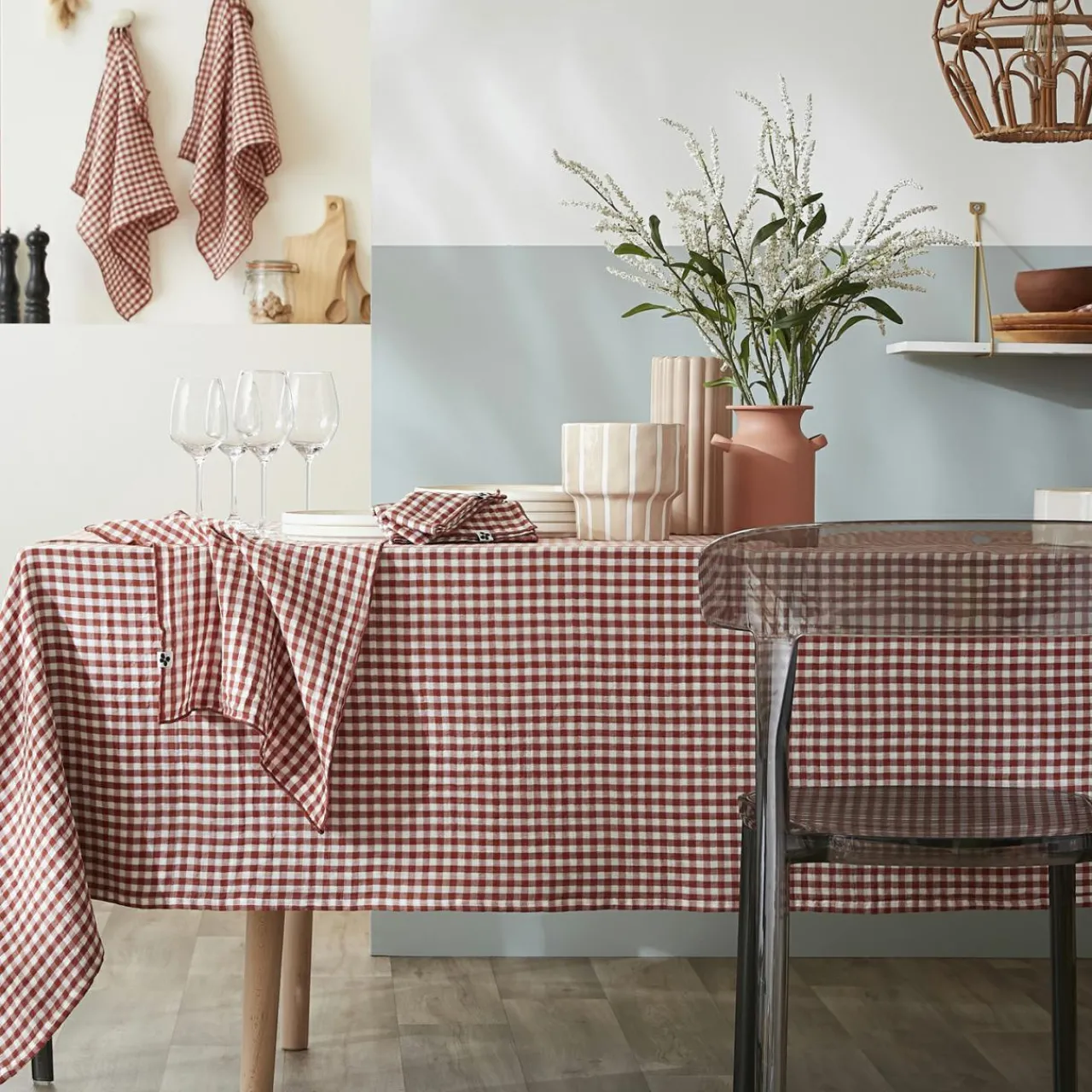 Nappe De Table|EMINZA Nappe rectangulaire gaze de coton (150 x 250 cm) Gaïa vichy Terracotta