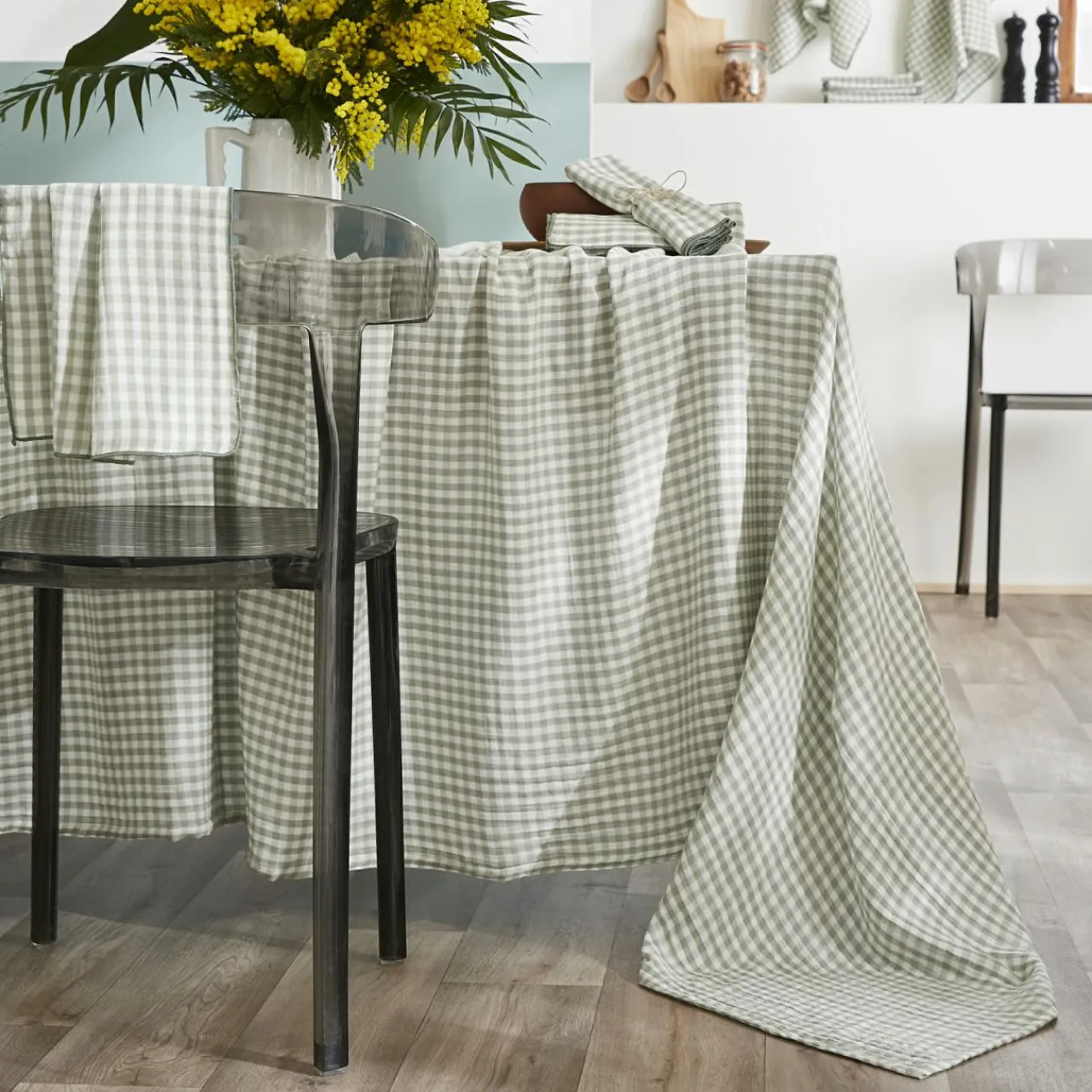 Nappe De Table|EMINZA Nappe rectangulaire gaze de coton (150 x 250 cm) Gaïa vichy Vert Eucalyptus
