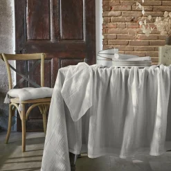 Nappe De Table|EMINZA Nappe rectangulaire gaze de coton (150 x 350 cm) Gaïa Gris nuage Gris clair