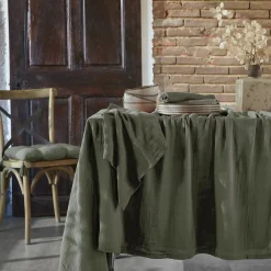 Nappe De Table|EMINZA Nappe rectangulaire gaze de coton (150 x 250 cm) Gaïa Vert romarin