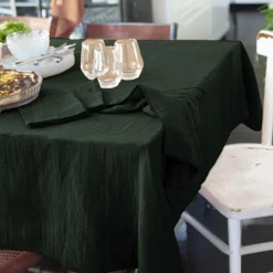 Nappe De Table|EMINZA Nappe rectangulaire gaze de coton (150 x 350 cm) Gaïa Vert sapin