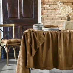 Nappe De Table|EMINZA Nappe rectangulaire gaze de coton (150 x 350 cm) Gaïa Camel