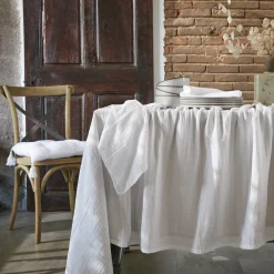 Nappe De Table|EMINZA Nappe rectangulaire gaze de coton (150 x 250 cm) Gaïa chantilly Blanc