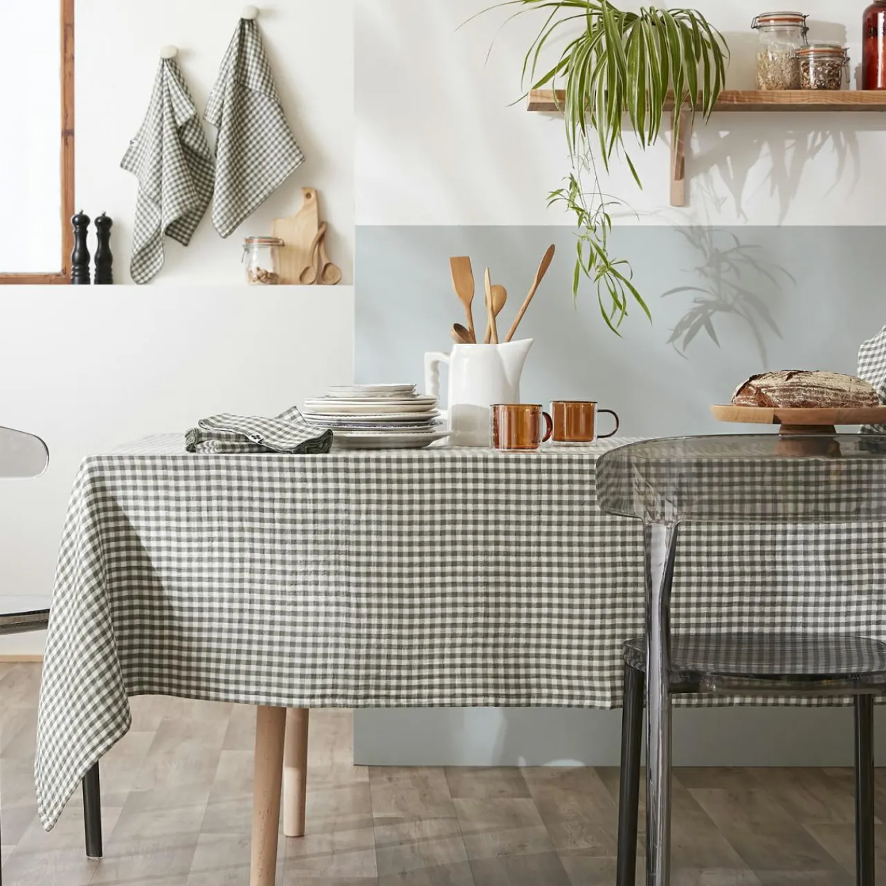 Nappe De Table|EMINZA Nappe rectangulaire gaze de coton (150 x 250 cm) Gaïa vichy Vert romarin