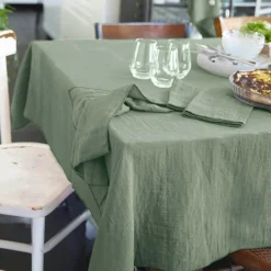 Nappe De Table|EMINZA Nappe rectangulaire gaze de coton (150 x 350 cm) Gaïa eucalyptus Vert