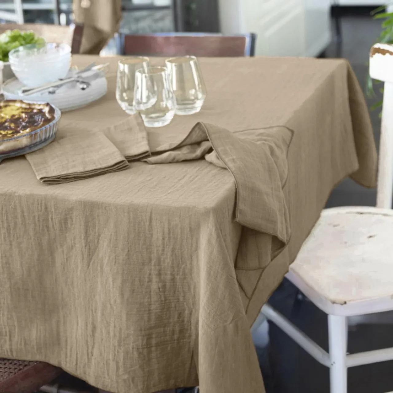 Nappe De Table|EMINZA Nappe rectangulaire gaze de coton (150 x 250 cm) Gaïa Ficelle