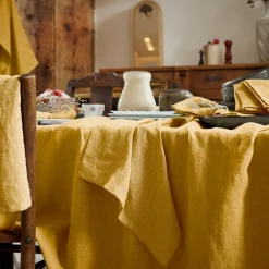 Nappe De Table|EMINZA Nappe rectangulaire lin lavé (170 x 350 cm) Louise Jaune moutarde