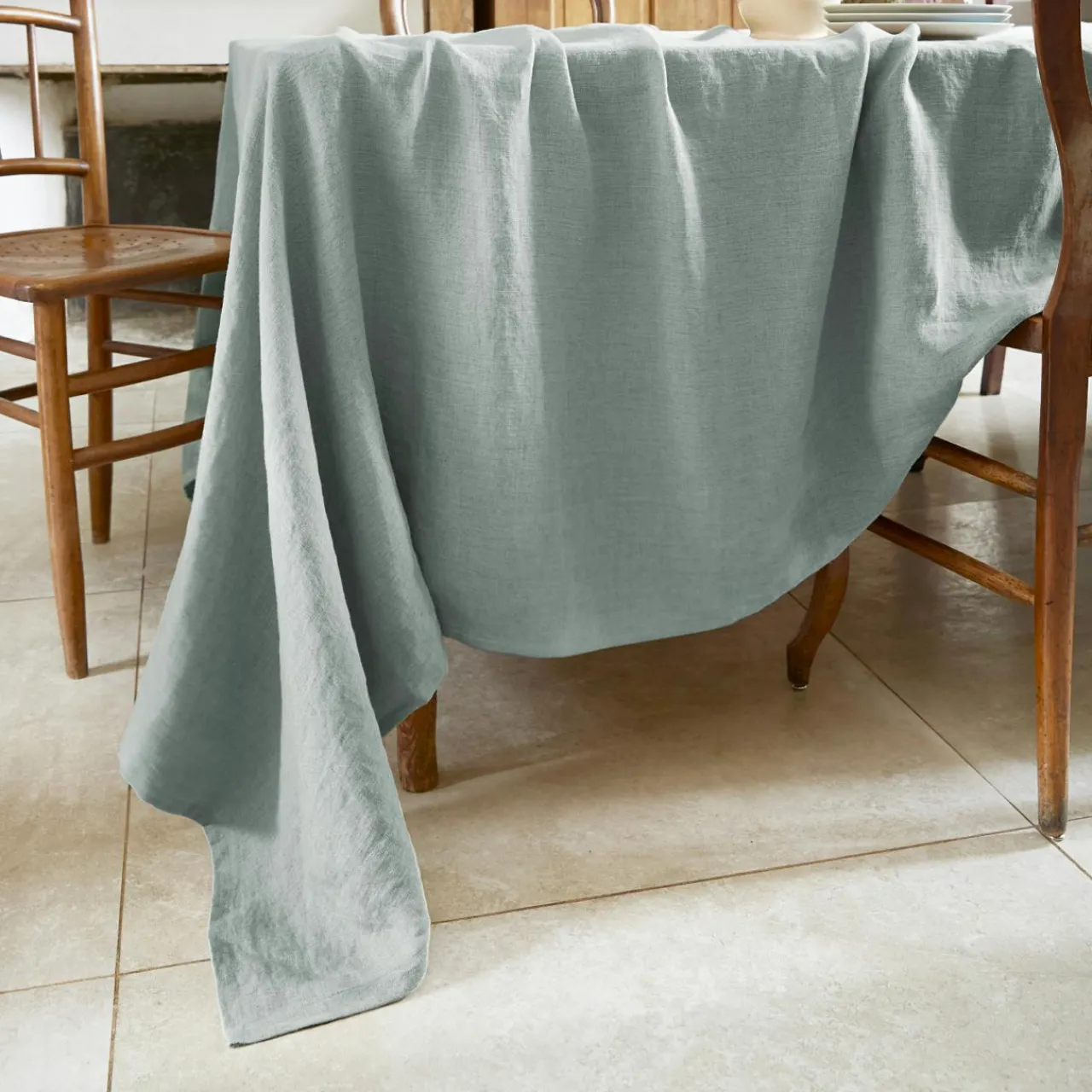 Nappe De Table|EMINZA Nappe rectangulaire lin lavé (170 x 350 cm) Louise Vert Eucalyptus