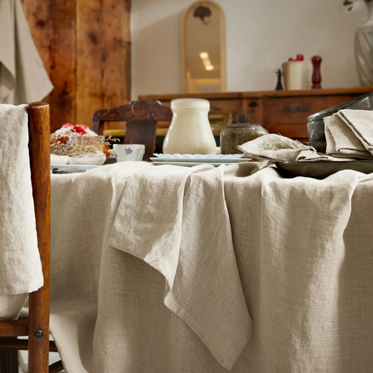 Nappe De Table|EMINZA Nappe rectangulaire lin lavé (170 x 350 cm) Louise Beige