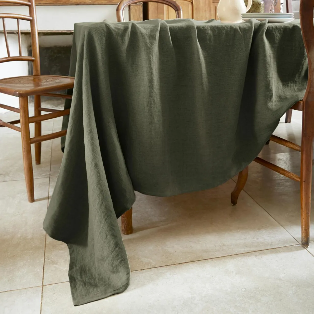 Nappe De Table|EMINZA Nappe rectangulaire lin lavé (170 x 250 cm) Louise Vert romarin