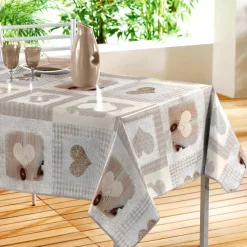 Nappe De Table|DECORLINE Nappe rectangulaire toile cirée (140 x 240 cm) Cosy Coeur Taupe