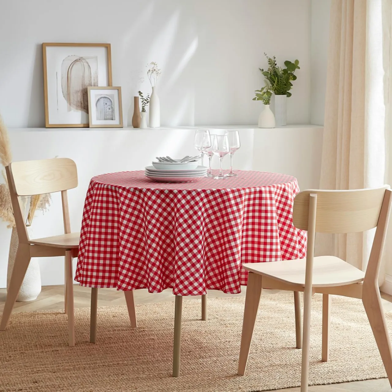 Nappe De Table|EMINZA Nappe ronde anti tache (180 cm) Elise Vichy Rouge Vichy-rouge