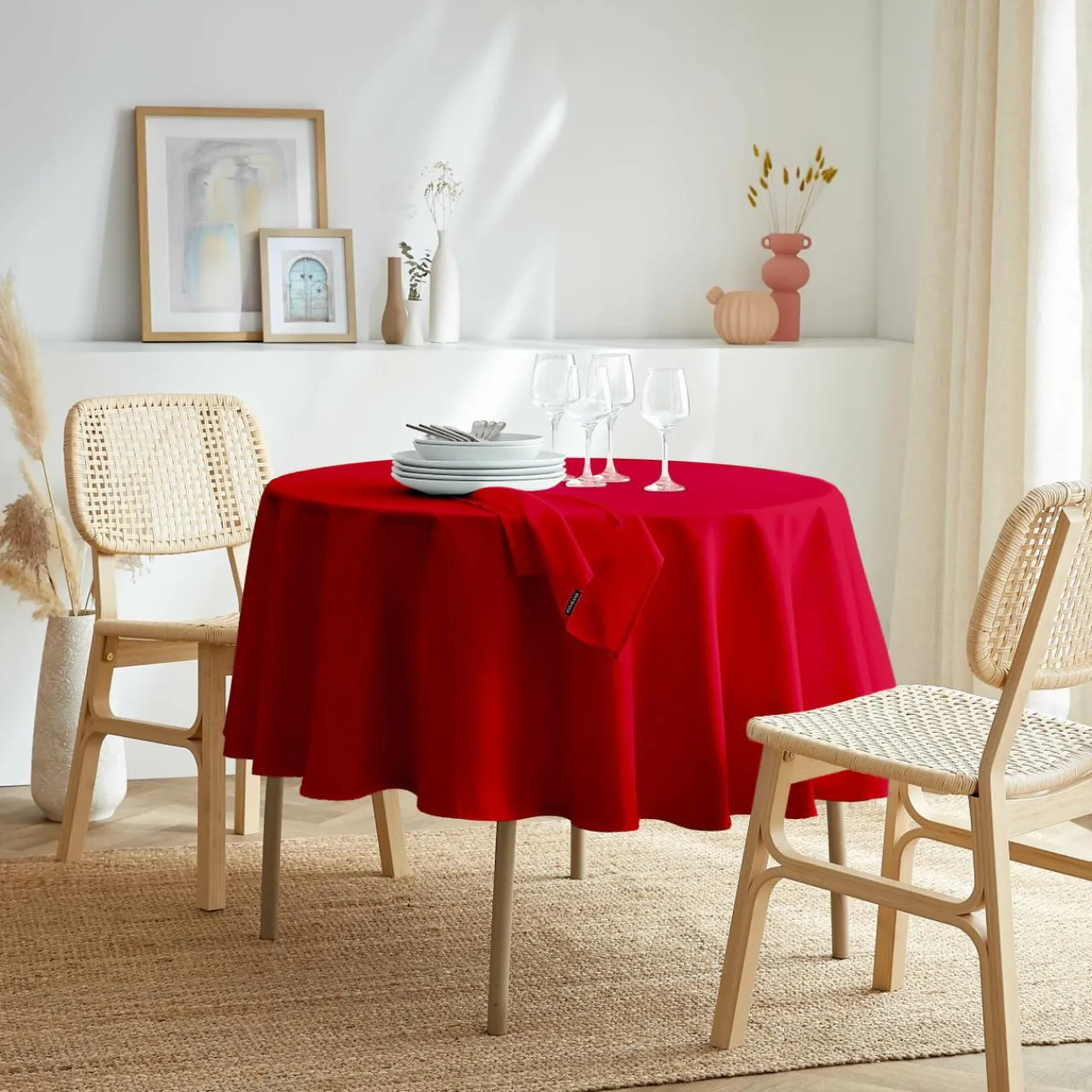 Nappe De Table|EMINZA Nappe ronde anti tache (180 cm) Elise Rouge