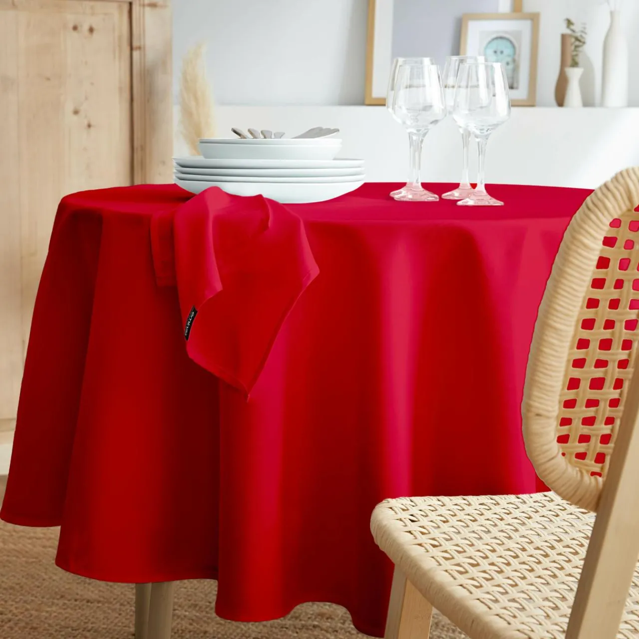 Nappe De Table|EMINZA Nappe ronde anti tache (180 cm) Elise Rouge