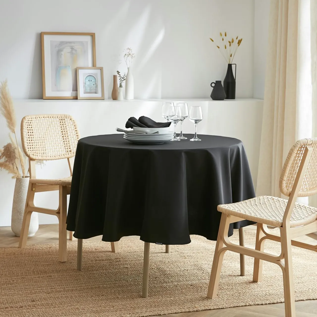 Nappe De Table|EMINZA Nappe ronde anti tache (180 cm) Elise e Noir