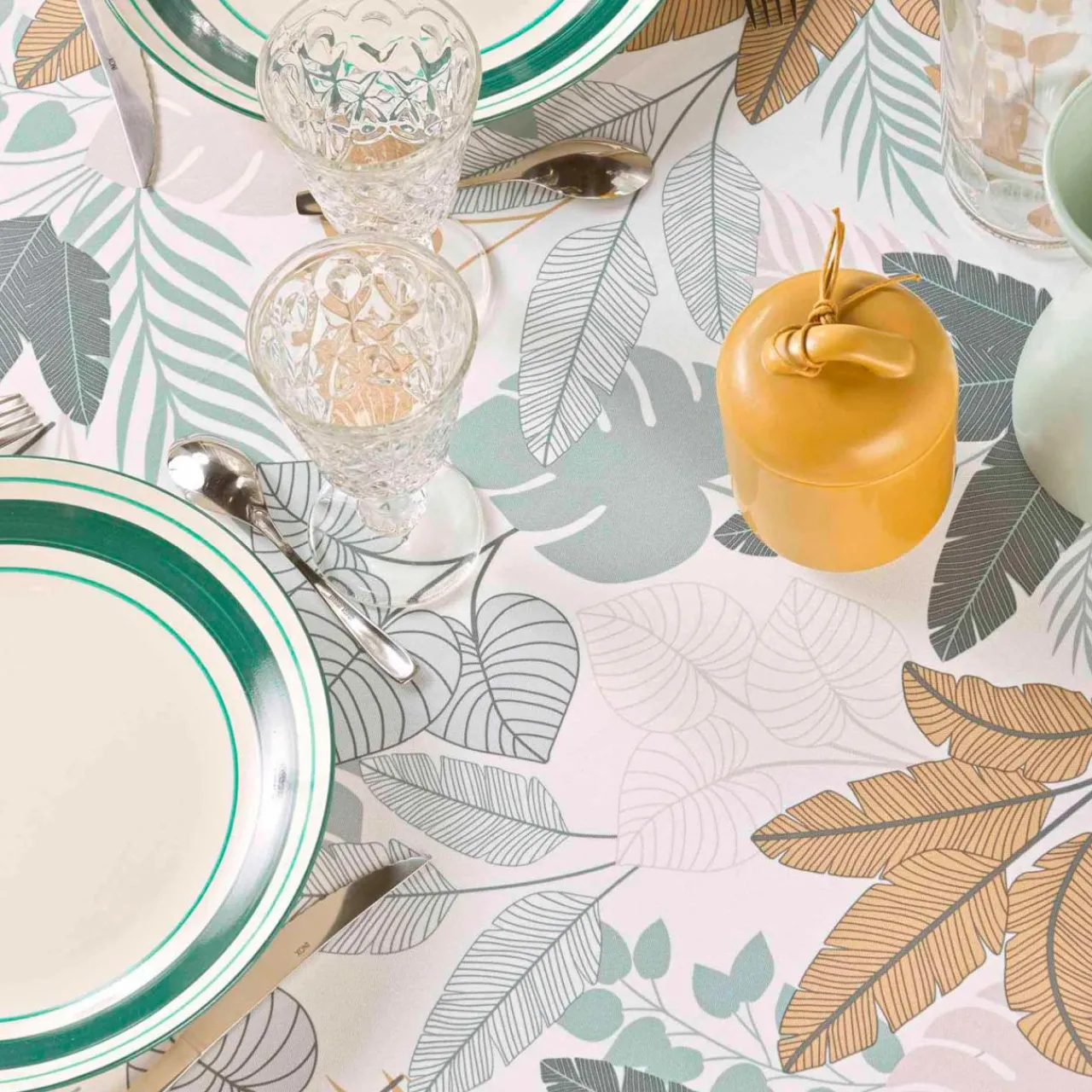 Nappe De Table|douceur d'intu017drieur Nappe ronde antitache (180 cm) Fidji e Vert