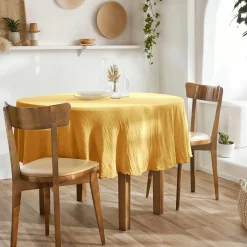Nappe De Table|EMINZA Nappe ronde gaze de coton (180 cm) Gaïa Jaune safran