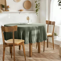 Nappe De Table|EMINZA Nappe ronde gaze de coton (180 cm) Gaïa Vert romarin