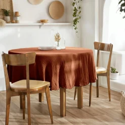 Nappe De Table|EMINZA Nappe ronde gaze de coton (180 cm) Gaïa Terracotta