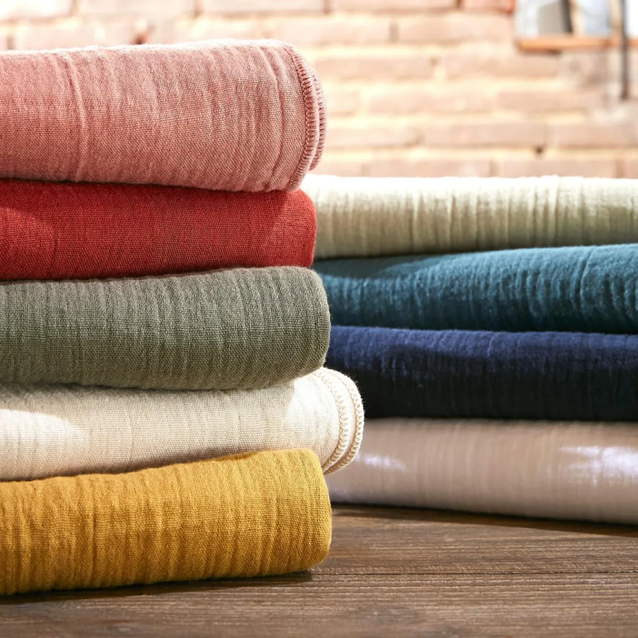 Nappe De Table|EMINZA Nappe ronde gaze de coton (180 cm) Gaïa eucalyptus Vert