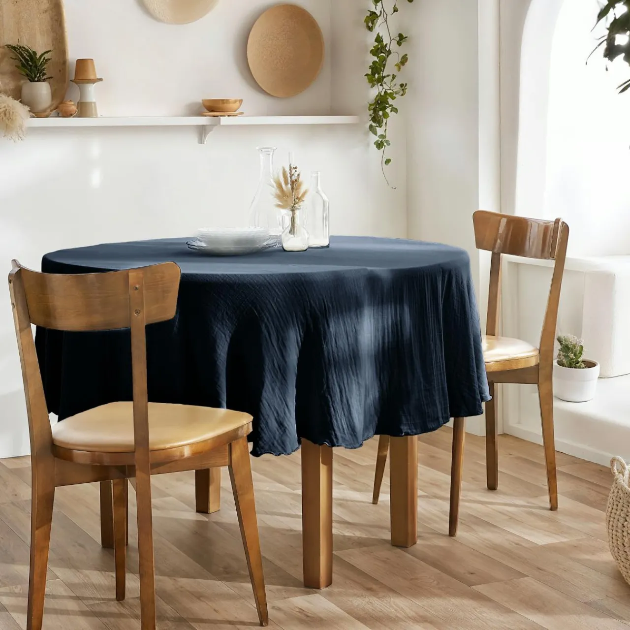 Nappe De Table|EMINZA Nappe ronde gaze de coton (180 cm) Gaïa Bleu nuit