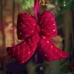 Décoration De Sapin|KAEMINGK Noeud de Noël en velours (H19 cm) Courchevel pailleté Rouge