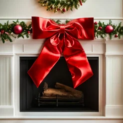 Personnage, Objet Grand Format|Décoration De Sapin|KOOPMAN Nœud de Noël Géant (H80 cm) Shiny Rouge