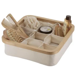 Accessoire Salle De Bain|Panier Et Organisateur|TENDANCE Organisateur carré pliable 9 compartiments (L30 x H10 cm) Purebamboo Ecru
