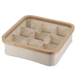 Accessoire Salle De Bain|Panier Et Organisateur|TENDANCE Organisateur carré pliable 9 compartiments (L30 x H10 cm) Purebamboo Ecru