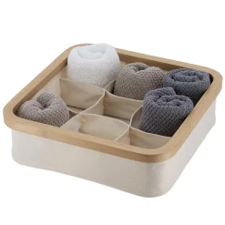 Accessoire Salle De Bain|Panier Et Organisateur|TENDANCE Organisateur carré pliable 9 compartiments (L30 x H10 cm) Purebamboo Ecru
