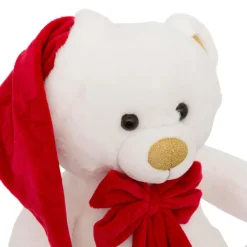 Déco Et Objet De Noël|Père Noël, Animaux Et Personnage|JJA Ours en peluche (H34 cm) Jules et nœud velours et rouge Blanc