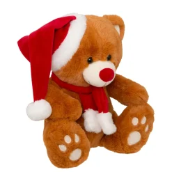 Père Noël, Animaux Et Personnage|JJA Ours en peluche (H34 cm) Loulou écharpe rouge Marron