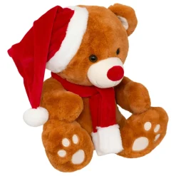 Père Noël, Animaux Et Personnage|JJA Ours en peluche (H50 cm) Loulou écharpe rouge Marron