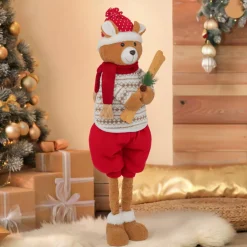 Personnage, Objet Grand Format|Père Noël, Animaux Et Personnage|JJA Ours peluche jambes téléscopiques (H95 cm) Petit Skieur Rouge
