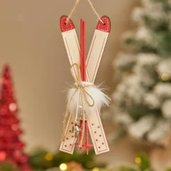 Décoration De Sapin| Paire de ski à suspendre en bois (H17 cm) Manigod Naturel