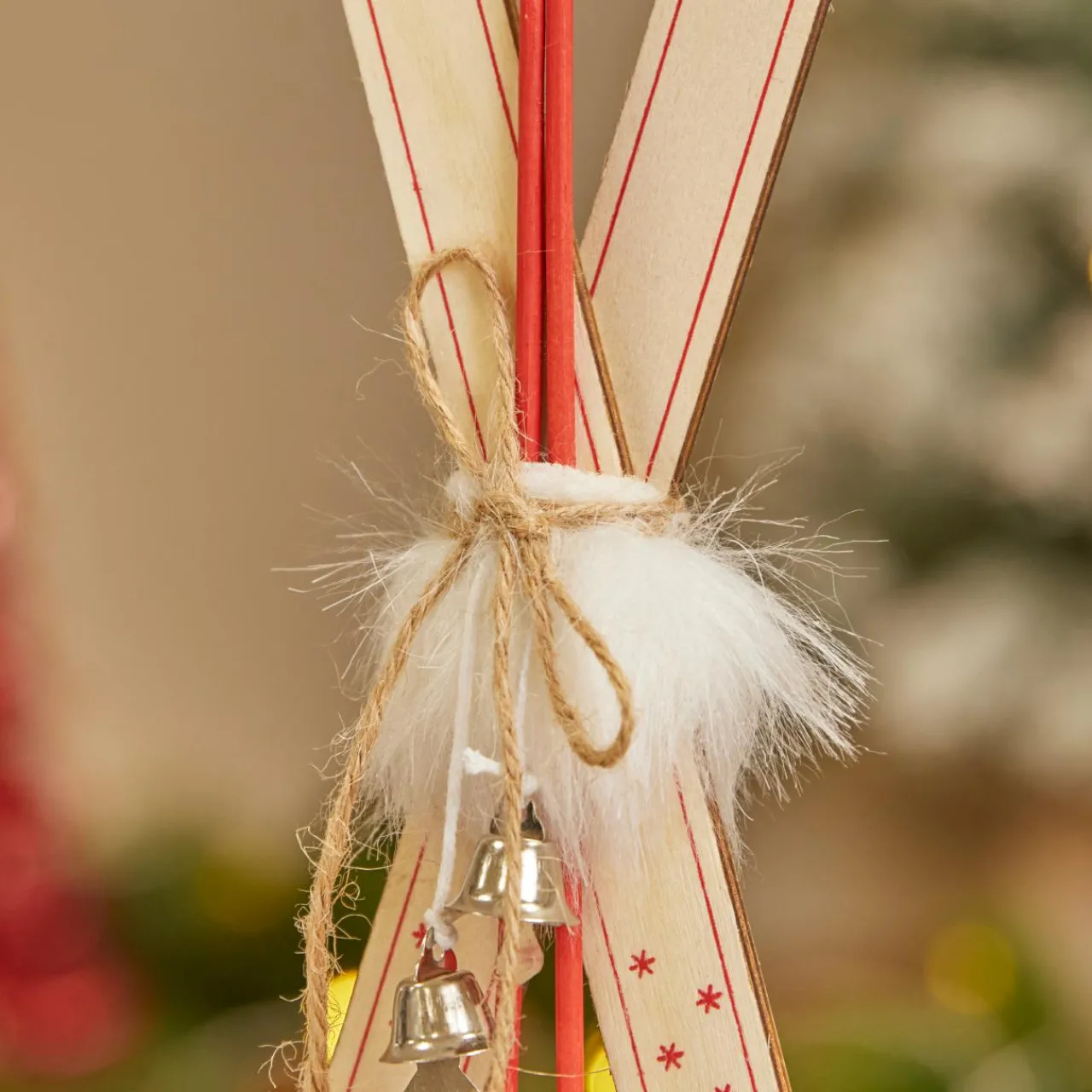 Décoration De Sapin| Paire de ski à suspendre en bois (H17 cm) Manigod Naturel