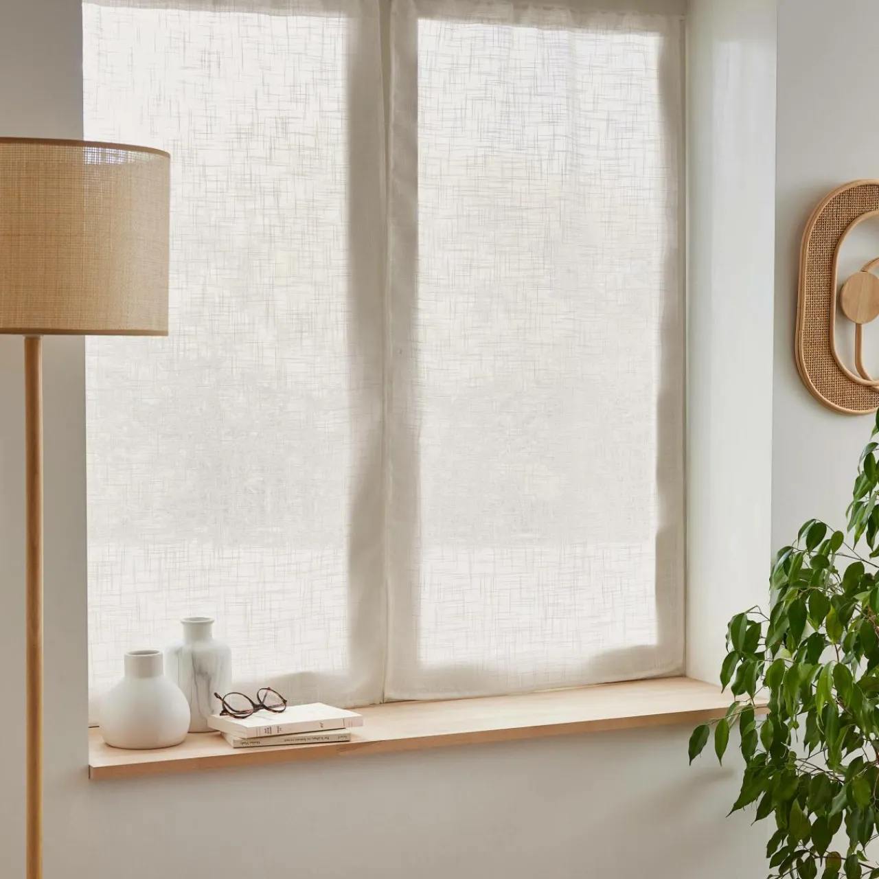 Voilage|EMINZA Paire de voilages passe-tringle effet lin (60 x 90 cm) Robin Beige