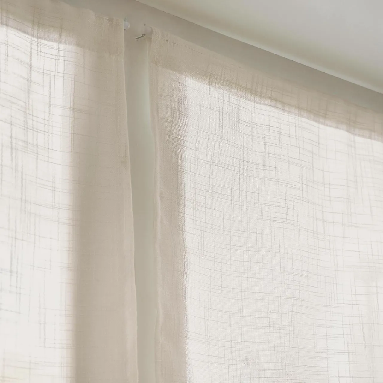 Voilage|EMINZA Paire de voilages passe-tringle effet lin (60 x 90 cm) Robin Beige